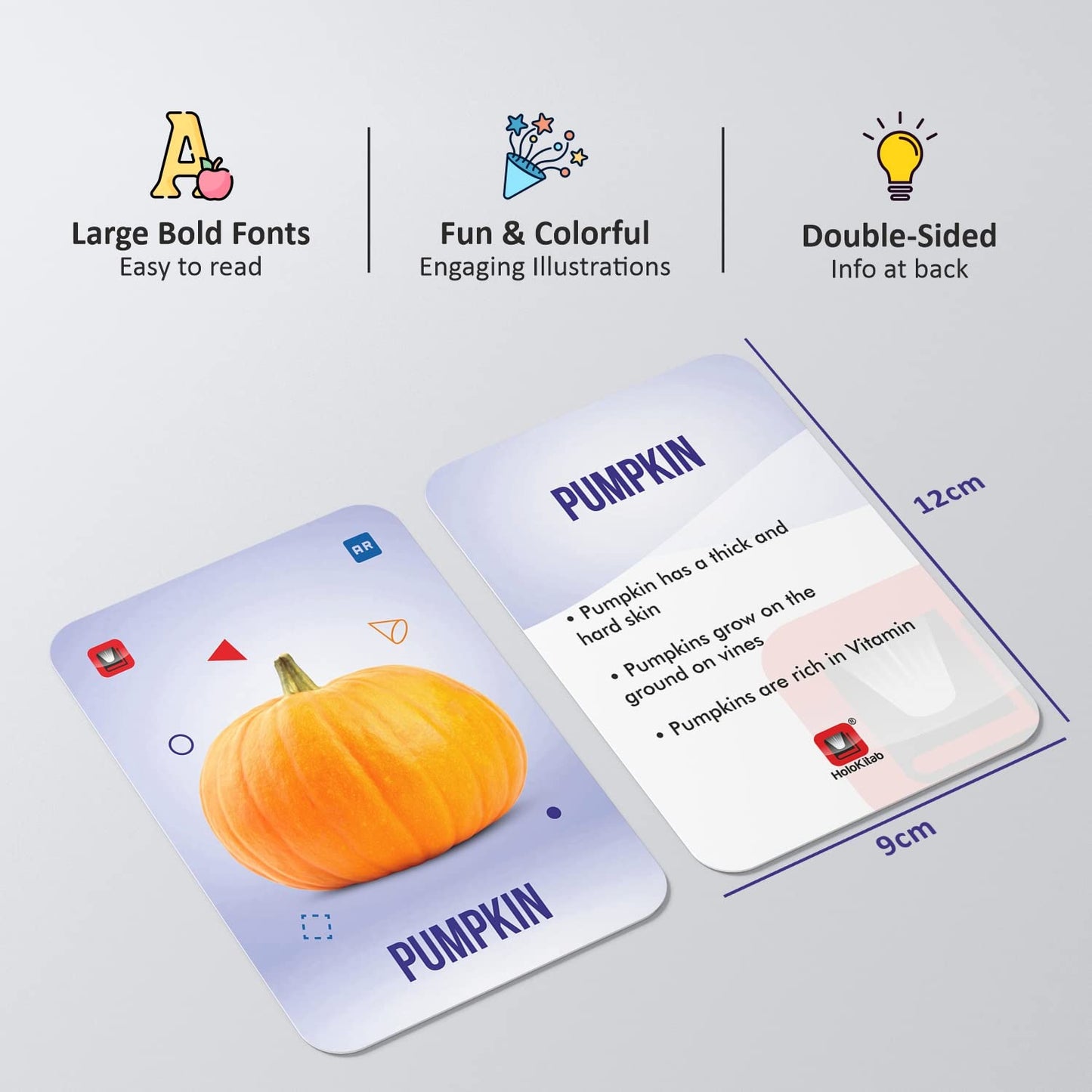 HoloKitab Augmented Reality Vegetable Flashcards Kit: 20 Laminated Cards with Real Illustrations | Ideal for Kindergarten