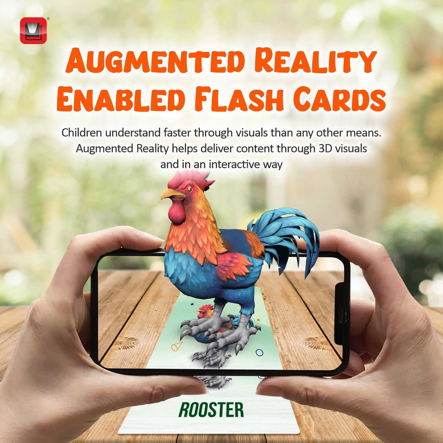 HoloKitab Augmented Reality Farm Animals Flashcards Kit: 17 Laminated Cards with Real Illustrations, Real Voices & 3D Animations | Enhance Early Learning for Kindergarten