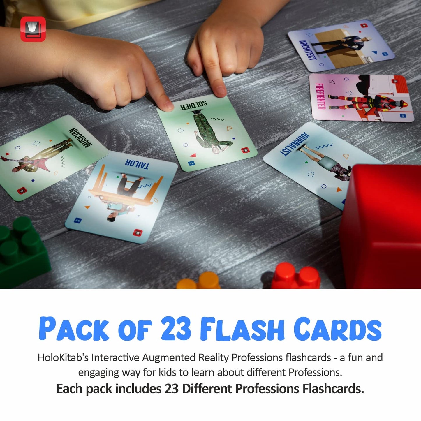 HoloKitab Augmented Reality Professions Flashcards Kit: 23 Laminated Cards with Real Illustrations | Engaging Early Learning for Kindergarten