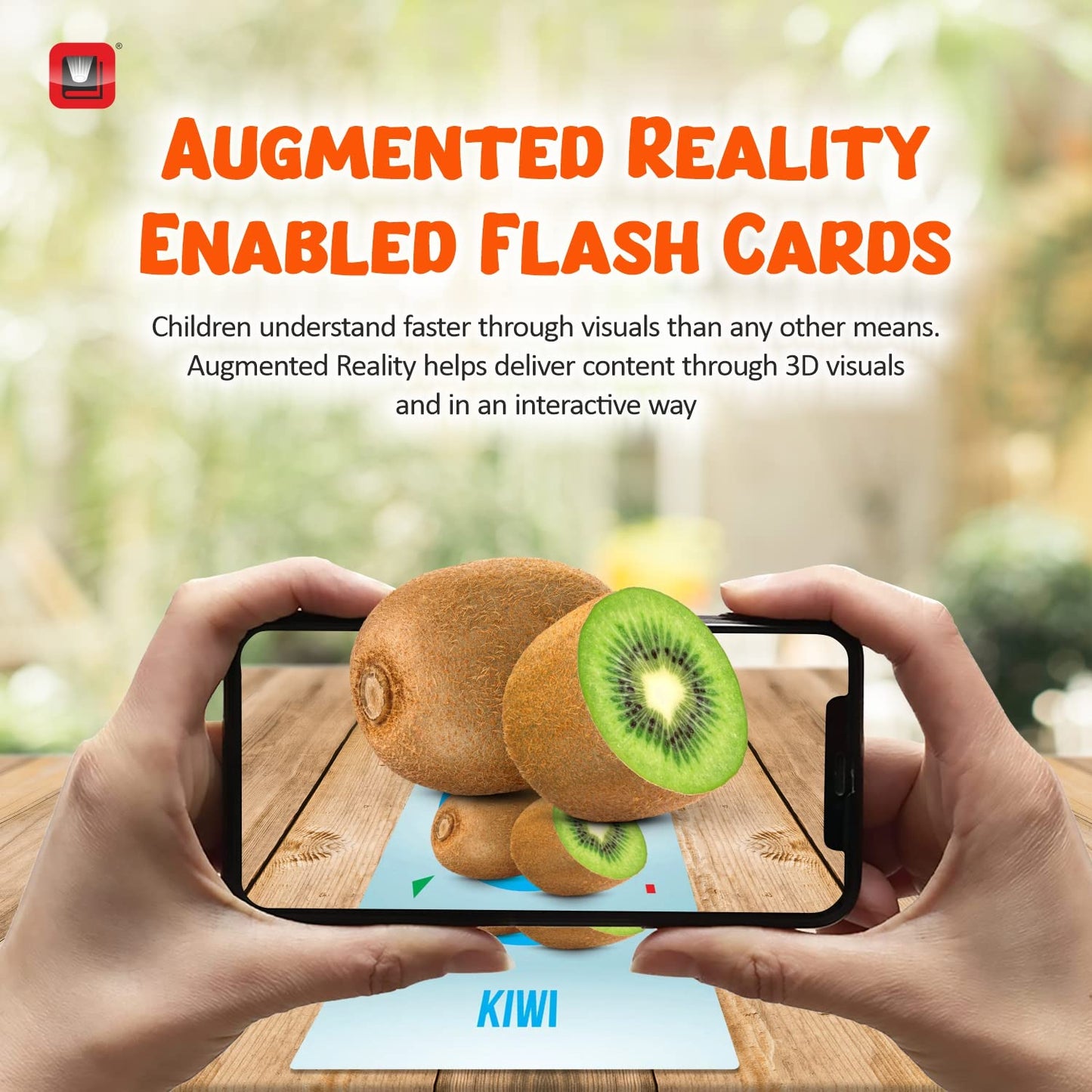 HoloKitab Augmented Reality Fruits Flashcards Kit: 20 Laminated Cards with Real Illustrations for Early Learning Development