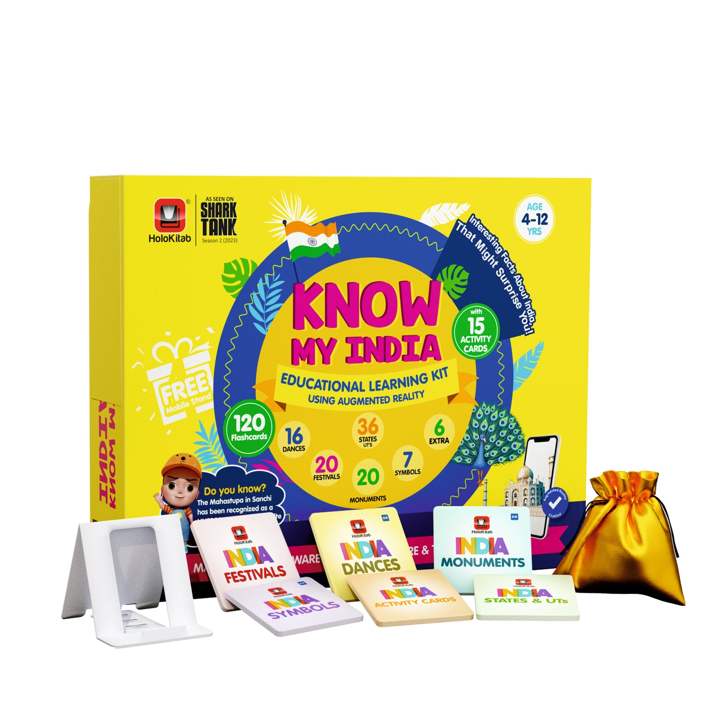 HoloKitab Combo Know my India Smart Learning Kit for Kids. Learn about Indian Dances, Monuments, Festivals, States UTs & National Symbols | 120 Flashcards | Activity Cards | AR Enabled | 4- 14 Yrs