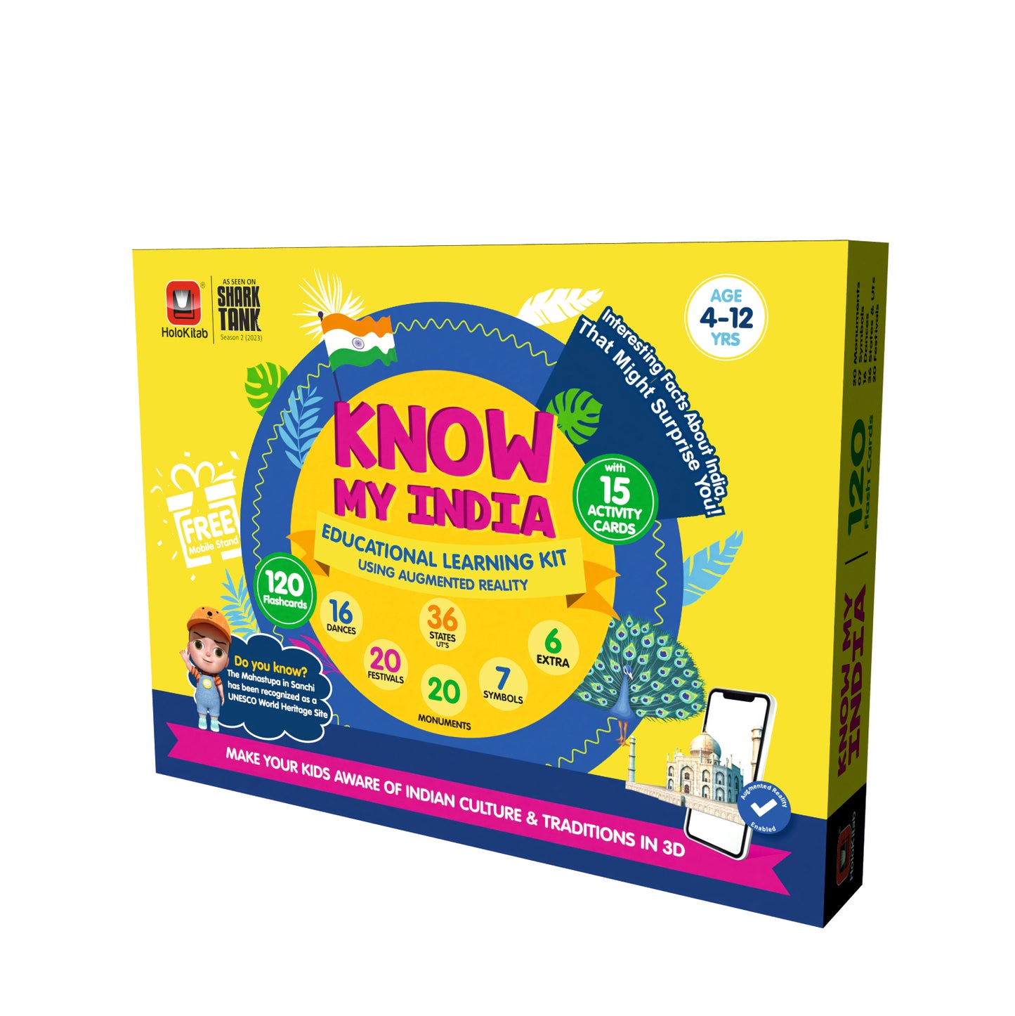 HoloKitab Combo Know my India Smart Learning Kit for Kids. Learn about Indian Dances, Monuments, Festivals, States UTs & National Symbols | 120 Flashcards | Activity Cards | AR Enabled | 4- 14 Yrs