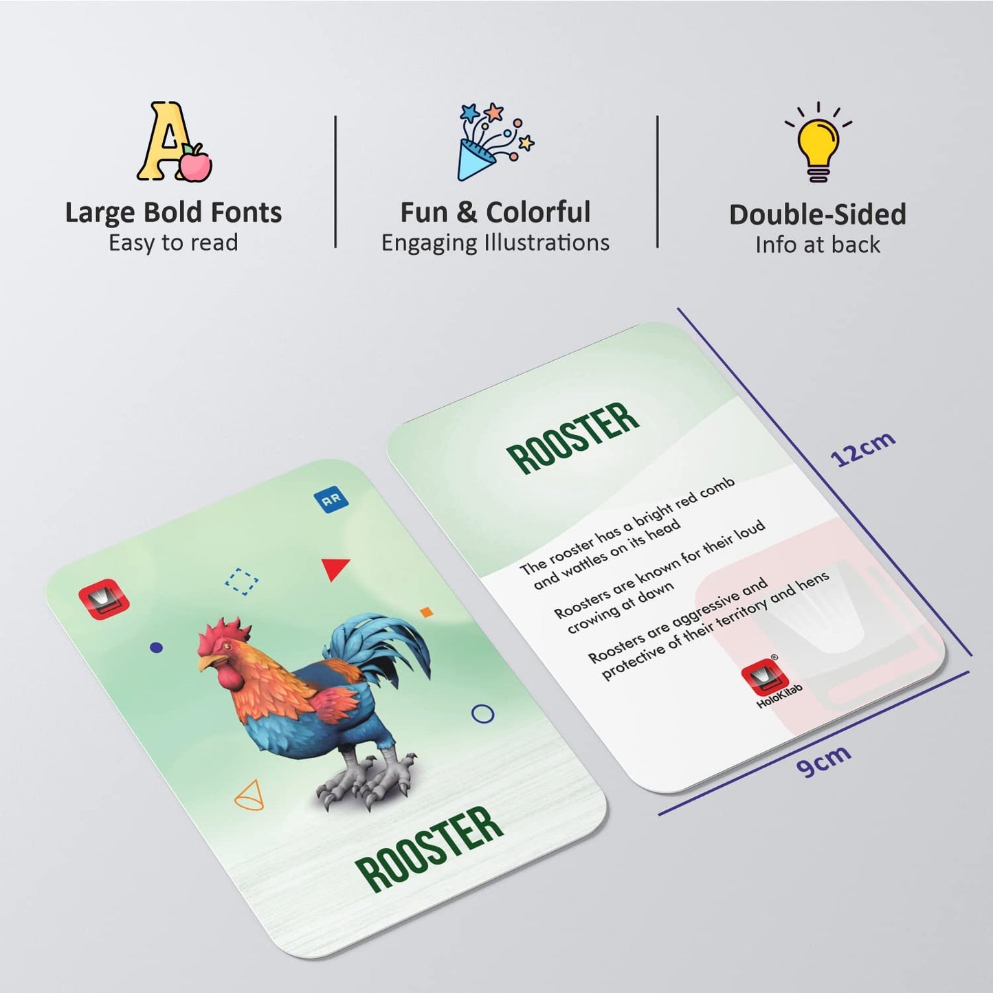 HoloKitab Augmented Reality Farm Animals Flashcards Kit: 17 Laminated Cards with Real Illustrations, Real Voices & 3D Animations | Enhance Early Learning for Kindergarten