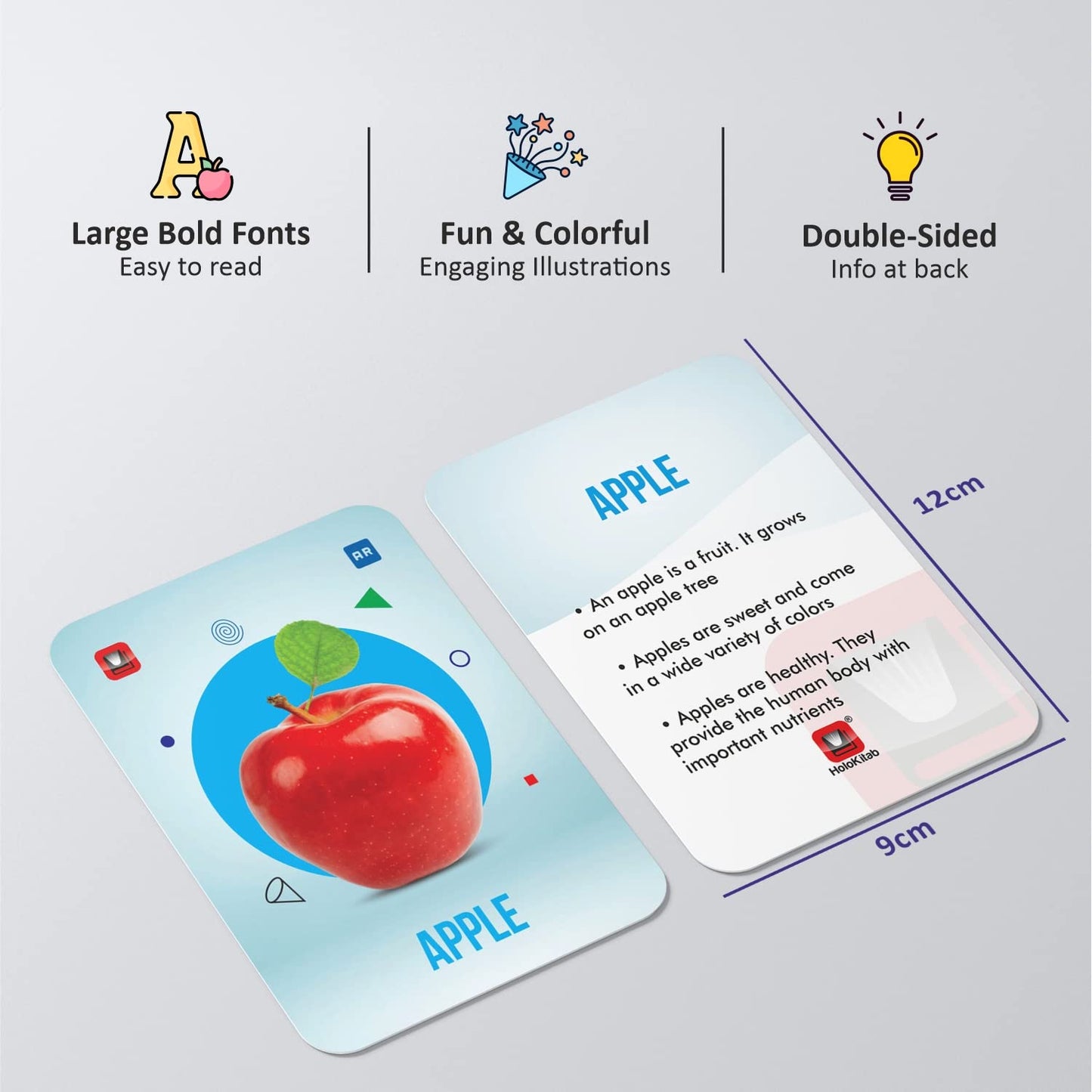HoloKitab Augmented Reality Fruits Flashcards Kit: 20 Laminated Cards with Real Illustrations for Early Learning Development