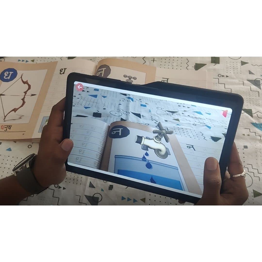 HoloKitab Hindi Akshar Sulekh: 3D Interactive AR Book for Kids | Swar & Vyanjan | Handwriting Practice with Pictures | Ages 3+ | Free App Included