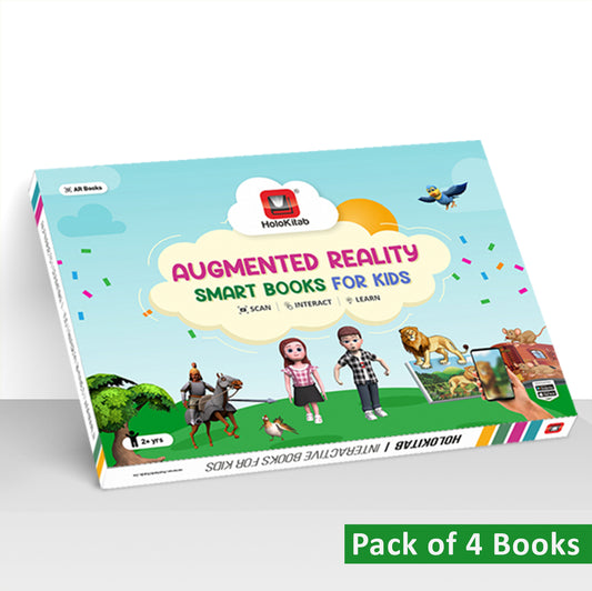 HoloKitab Full Kit Combo of 4 Books of Interactive Augmented Reality 3D Alphabets + 3D Counting (1-100 Numbers) + 3D Nursery Rhymes + Hindi Varnmala for Kids 2-7 Years