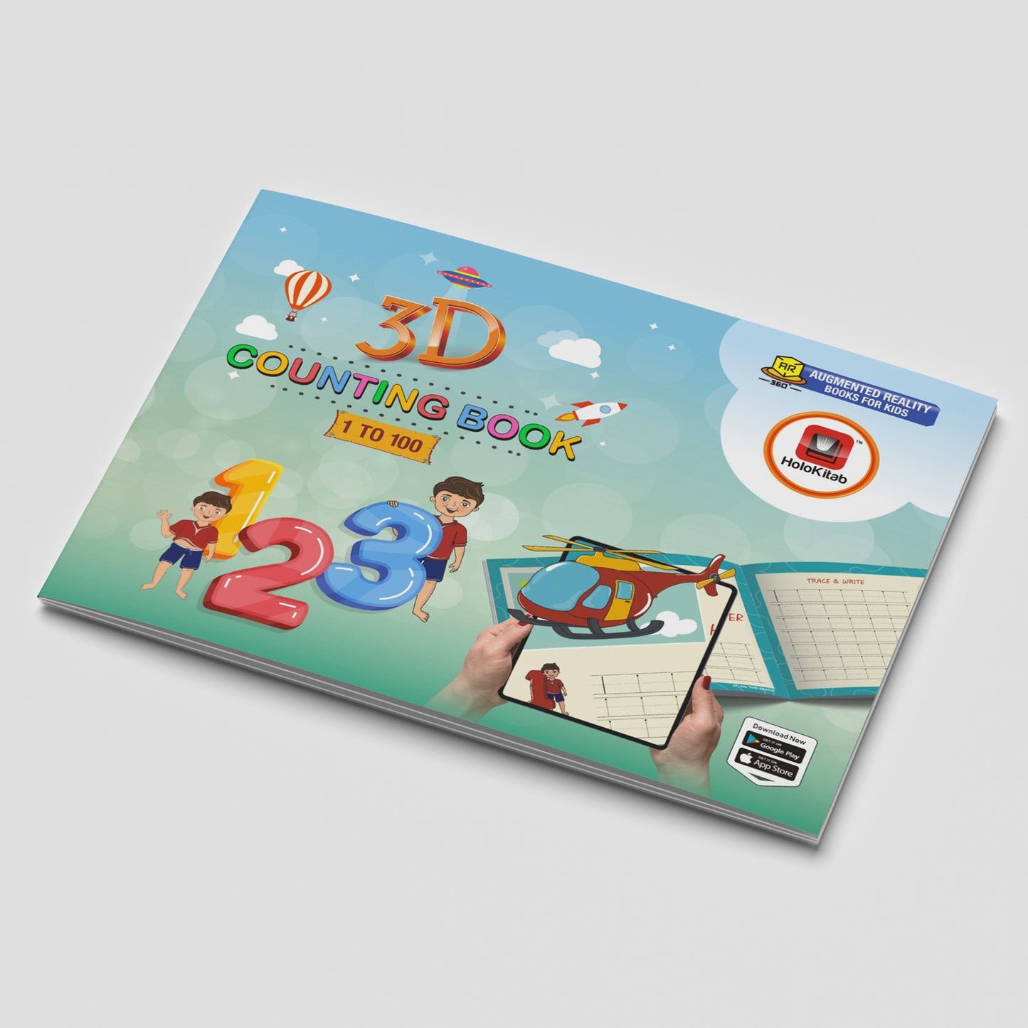 HoloKitab 3D Numbers Augmented Reality Book: Interactive Counting 123 Experience (1-100) for Kids with Free App | Educational Writing & Math Practice